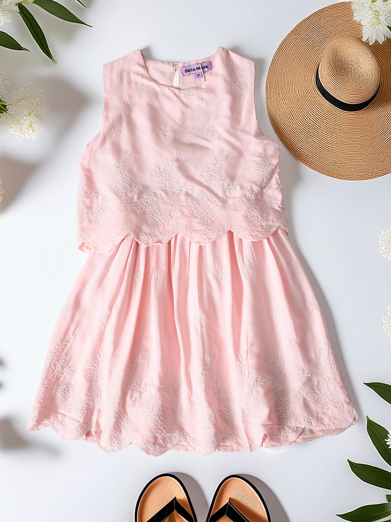 Bella Moda Pink Sleeveless Floral Dress for Girls